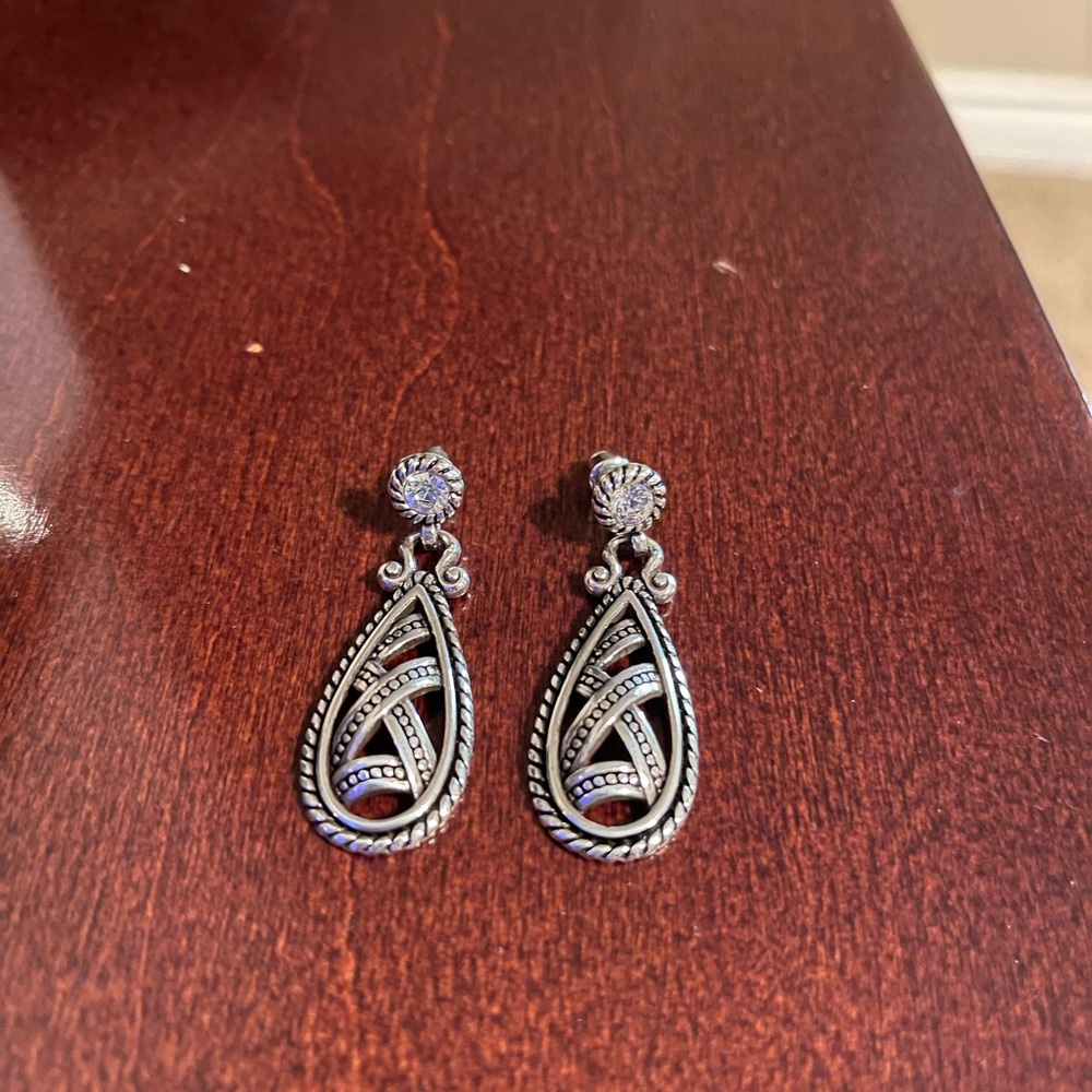 Brighton Silver Filigree Teardrop Dangle Earrings
